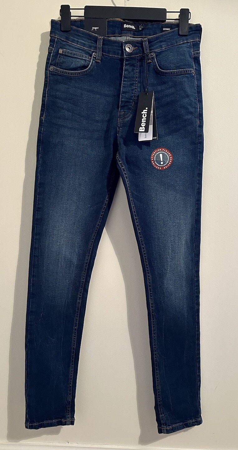 BENCH Mens Davies Jeans SIZE W32/L30 Skinny Button Fly Indigo Blue 023
