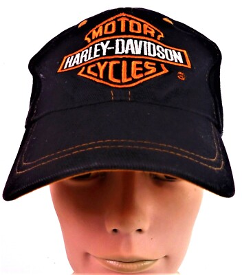 Harley Davidson Black With Orange & White Logo Baseball Cap  display picture 2