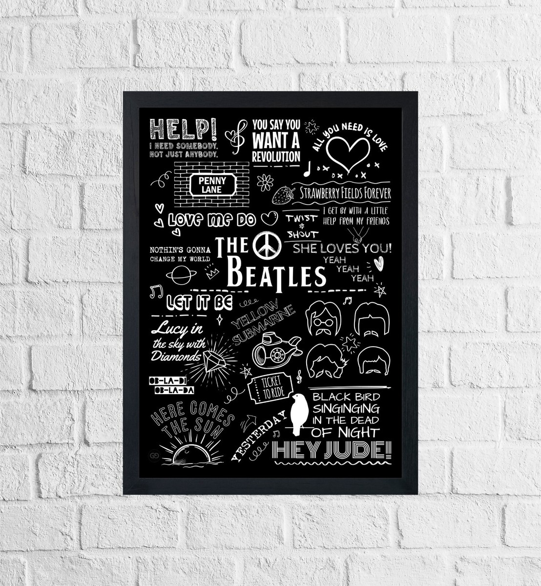 The Beatles Poster Doodle Lyric Print Song Music Fan Merch Band