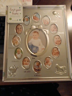 11''x 9'' Baby First Year Milestone Collage Picture Frame Shower Gift NIB Silver