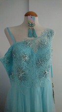 Abito nuovo IMPERO COUTURE occasione/prom-cristalli perline impreziositi-acqua- ital 46