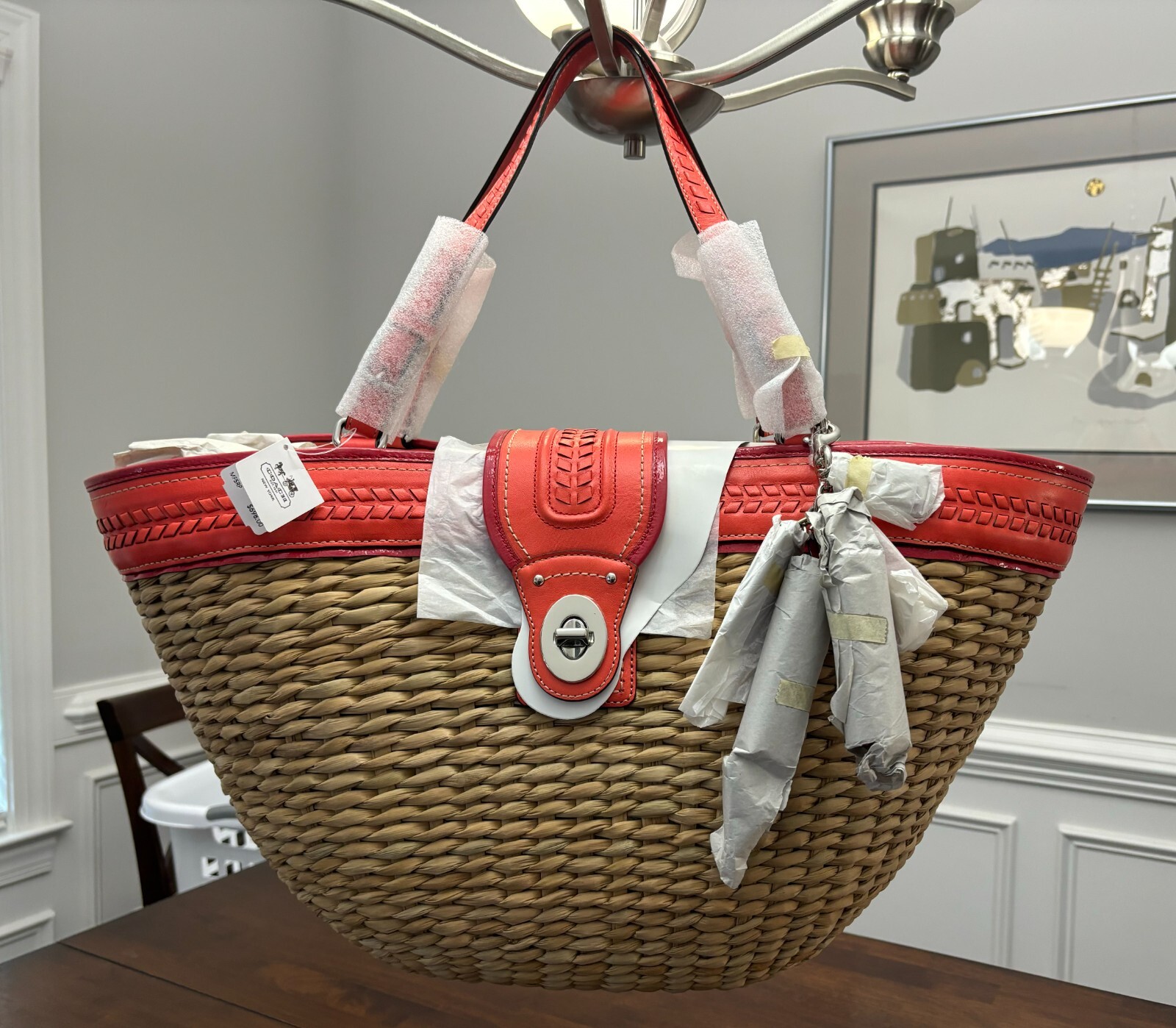COACH Editorial XL Natural Straw & Leather Beach Shopping Tote #22905, NWT!!