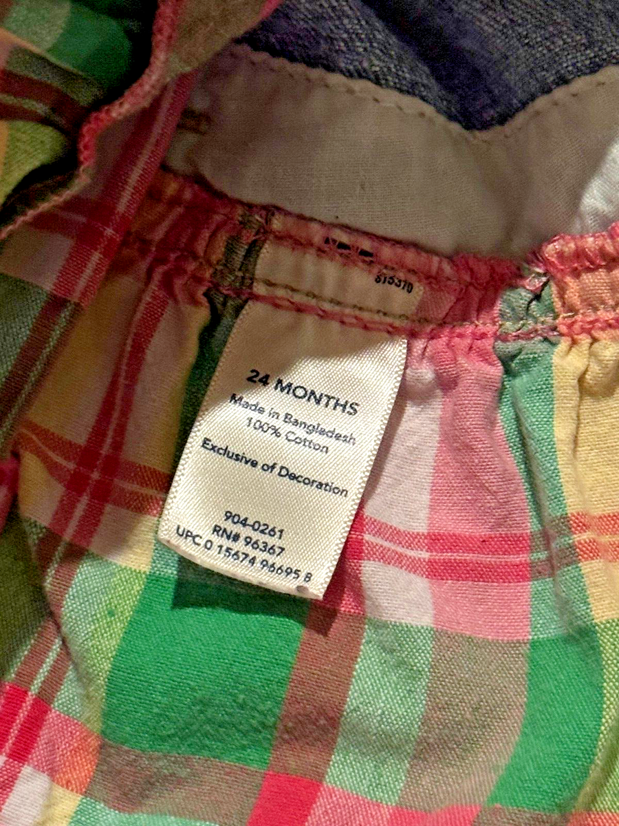 Vintage Oshkosh Plaid denim dress overalls butterfly embroidery
