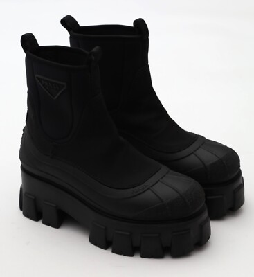 Prada Monolith Nylon Gabardine Boots Size 35.5/US 5.5 in Black