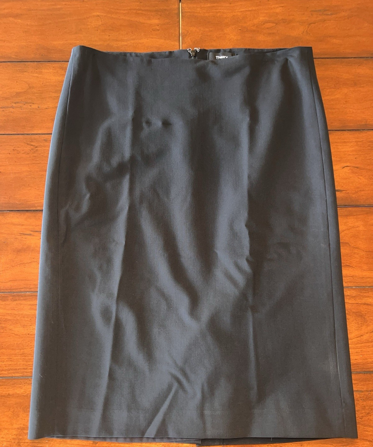 Theory Pencil Skirt Wool Blend Black Lined Knee Length Size 8