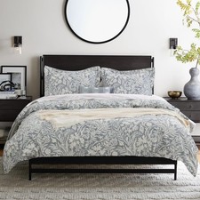 Duvet Cover Set Classic Bluish Gray Botanic Full Size 82"X86" 2 Shams Zipper