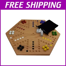 Hand Painted Oak Board Game with Marbles