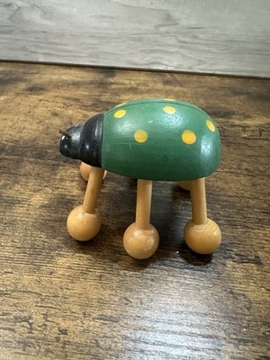 VINTAGE Wooden 6-Legged Ladybug Hand Massager Tool Green Free Shipping