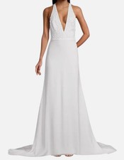 Sachin Babi Women's Ivory Gabriella Embellished V-Neck Gown Dress Size 2