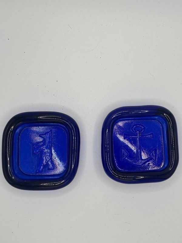 Vintage Erik Höglund for Boda Kosta Boda Cobalt Blue Glass Stamped Motif Bowls 