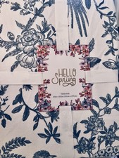 Blue White Tablecloth 52" x 70" Flowers Birds Cotton Blend Chinoiserie Mireille