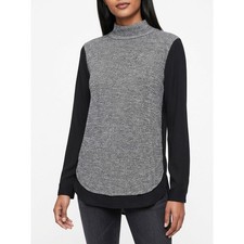 Loft Gray Mock Neck Knit Colorblock Pullover Sweater Women Size S