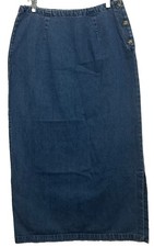 Eddie Bauer Denim Skirt 12 Homeschool Modest Side Vent Blue Jean Vintage Y2k 90s