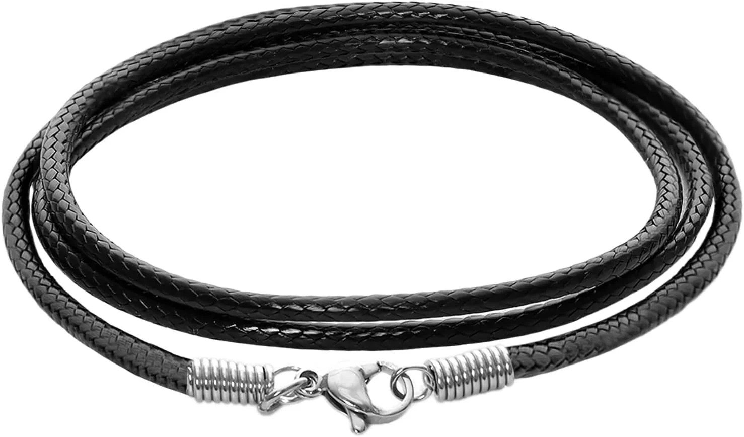 Black Leather Necklace Cord with Clasp Braided Wax Rope Chain for Men Women with