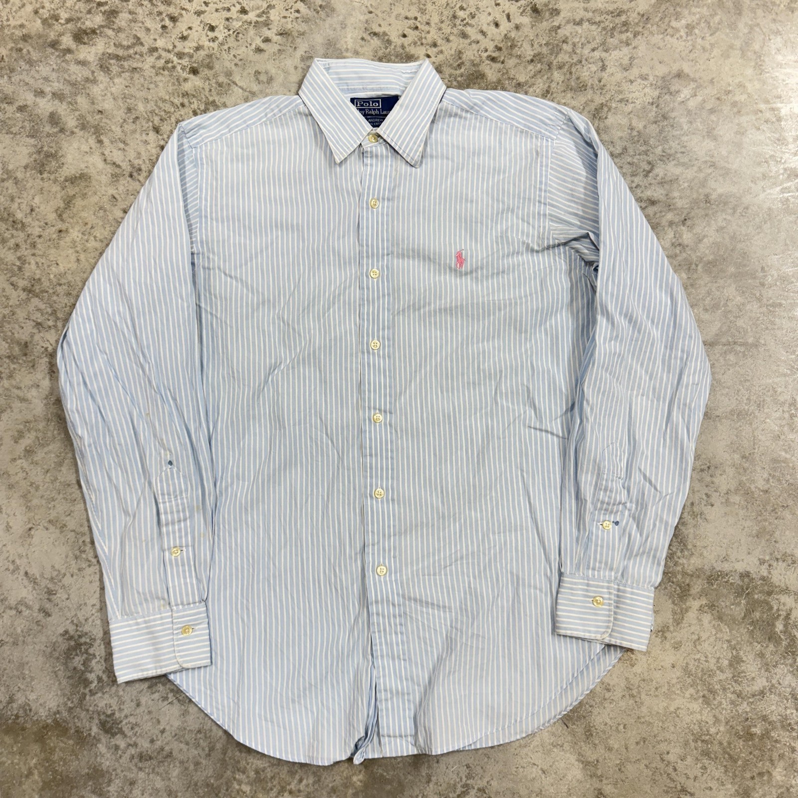Polo Ralph Lauren Shirt Mens Medium Blue Striped Andrew Button Down Long Sleeve