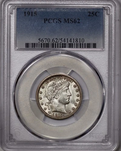 1915 Barber Quarter Dollar PCGS MS62
