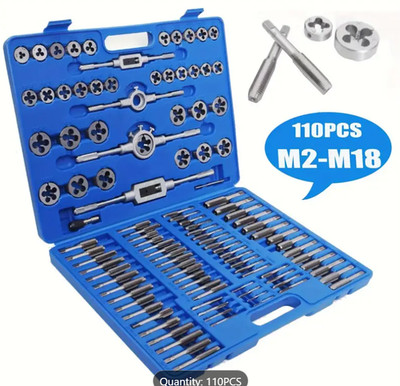 110-teiliges metrisches Gewindebohrer- und Schneideisen-Set, Gewinde M2-M18