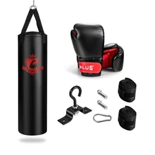 63 Lbs Hanging Punching Bag Set w/ Hand Wraps & Boxing Gloves & Zipper Closure
