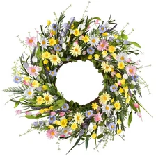 Artificial Daisy Wreath 24Inch Front Door Wreath with Colorful Daisy Spring W...