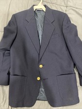 Lands End Boys Navy Wool Blend Blazer Lined Jacket US 14 Gold Buttons