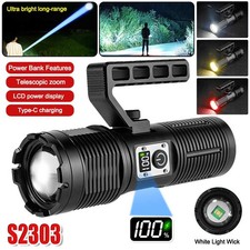30W White Laser LED Flashlight Super Bright Torch Light USB Rechargeable Zoom