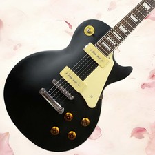 LP Electric Guitar Trapezoid Inlays Black Body Beige Pickguard With Fixed Bridge