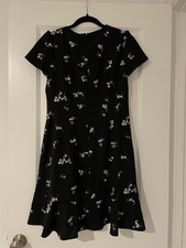 Michael Kors Floral Embroidered Crepe Dress Black Ruffle Hem Short Sleeve Size S