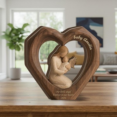 2D Printed Personalized Wooden Baby Memorial Block Angel Mother Figure