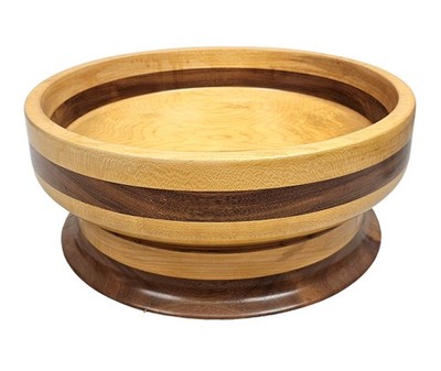 Vintage Segmented Studio Art Wood Bowl 11.25'' Hand Turned Walnut & Oak Mixed Wd