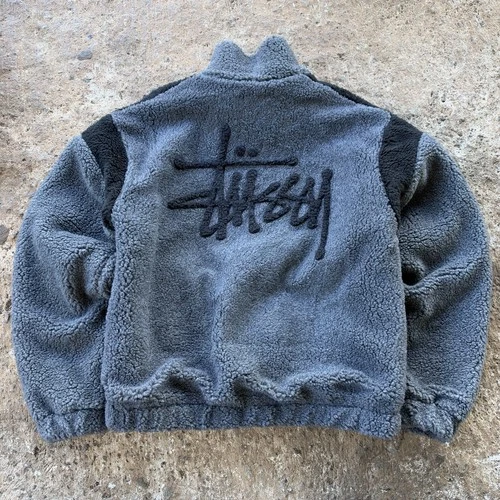 Vtg Y2K Stussy Sherpa Fleece Zip Up Jacket Mens L - product listing photo