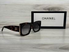 Chanel 5435 Square Tortoise  Gold With Gray Lens Sunglasses - Ships Now 