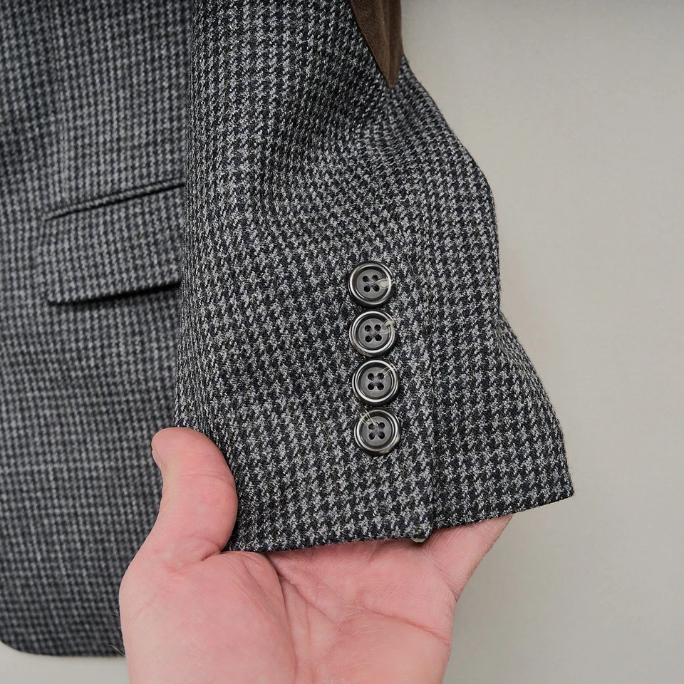 Abrigo deportivo Chaps 42R gris pata de gallo lana 2 botones blazer parches en el codo India Foto 2 de 4