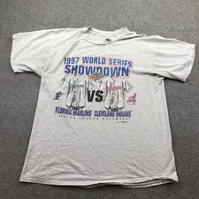 Vintage Florida Marlins Shirt Mens XL 1997 World Series Cleveland Indians