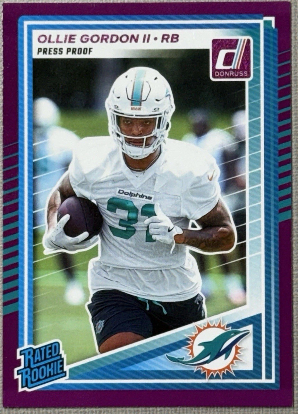 2025 Panini Donruss Football Ollie Gordon Purple Press Proof Rated Rookie