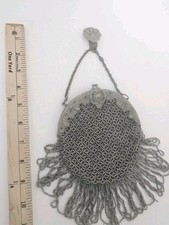 Vintage Steel Micro Bead Purse Fringe Chatelaine Belt Clip Kilt Silver Tone