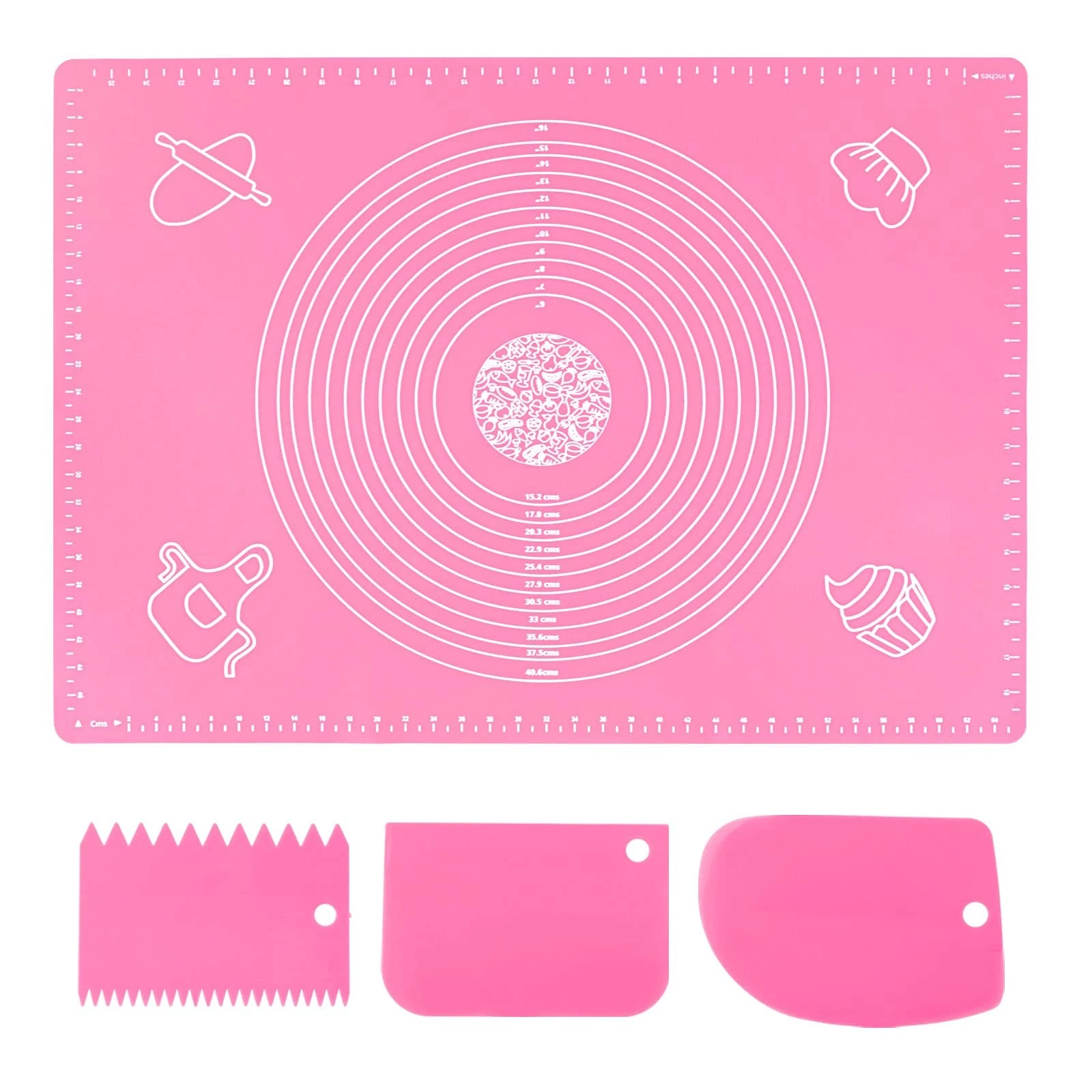 Silicone Pink 70x50cm Baking Mat Pastry Mat with Measurement, Non-Slip Pastry...