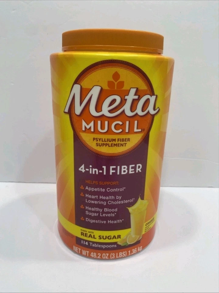 Suplemento en polvo de fibra de psyllium Metamucil sabor naranja - 114 cucharas de mesa Foto 2 de 2