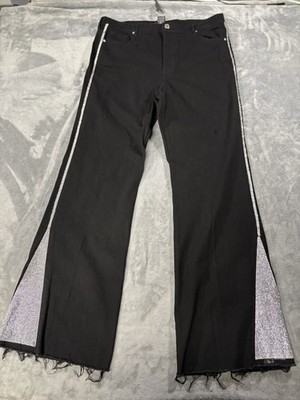 Spoon Jeans Women s Flare Pants Black Silver Glitter Side Panels Mid Rise XL