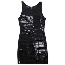Bebe Sequined Bodycon Mini Dress Black Sleeveless Women's Size M