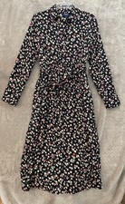 Chaps Black Red Beige Floral Print Long Sleeve Dress Women  s Sz L