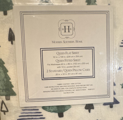 Modern Southern Home Queen Flannel Sheet Set 100% Cotton Christmas Tree