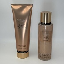 Set of 2 Victoria's Secret 8.4 oz Bare Vanilla shimmer Body Mist 8 oz Lotion