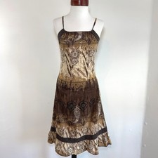 Boho Paisley Slip Dress Brown Tiered Crochet Lace Boho Forest Fairy Grunge S