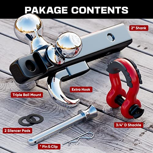 Trailer Hitch Tri-Ball Mount with Hook&Pin&Rotatable Tow A-With Shackle - Picture 6 of 7