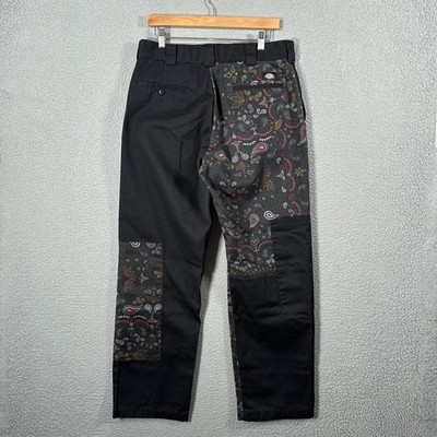 Dickies Reworked Patch Pants Mens 34x31 Black Paisley Patchwork Chino Trousers
