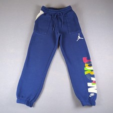 Nike Jordan Messy Room Jogger Pants Boys Small Blue Fleece Sweatpants Embossed