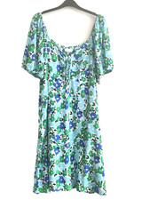 Ladies Beautiful Blue & Green Floral Knee-Length Summer Dress - SIZE 20