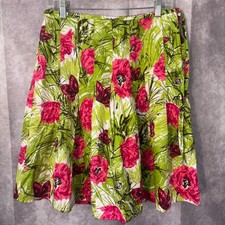 Talbots Womens 8P Pleated Skirt Pink Green Floral Butterfly Side Zip  Tie