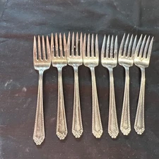 National Silver Co ~ Salad Forks  - Shirley Pattern, EPNS/7 5.75”