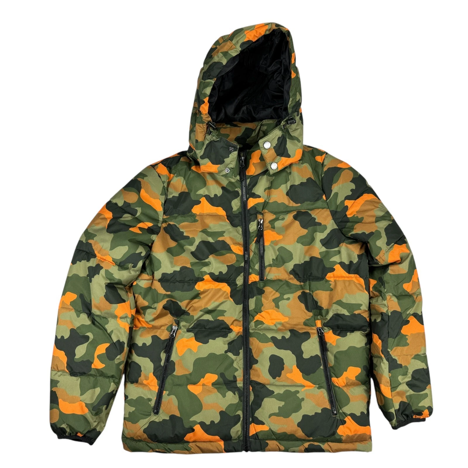 Club Room Mens Stretch Hooded Water-Resistant Camo Puffer Jacket Green S